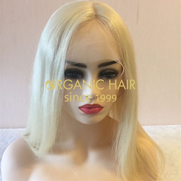 Platinum blonde full lace wig for women H96